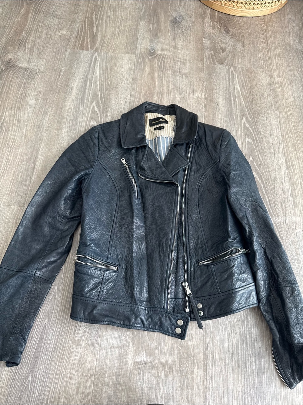 Massimo Dutti Leather Asymmetric Zip Biker Jacket